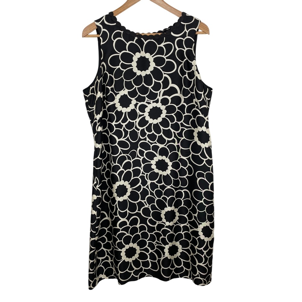 Talbots‎ Black Ivory Silk Floral Scallop Trim Dress Size 14 Sleeveless Classic